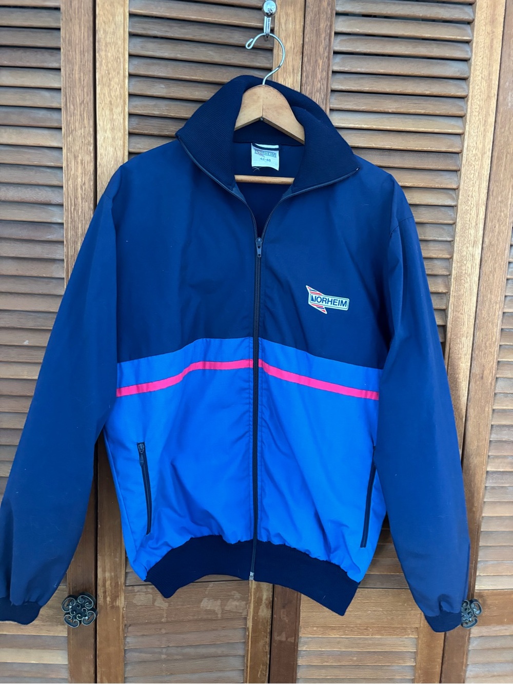 Norheim Navy & Blue Men's Bomber Jacket with Pink Stripe. Vintage 1980’s.
